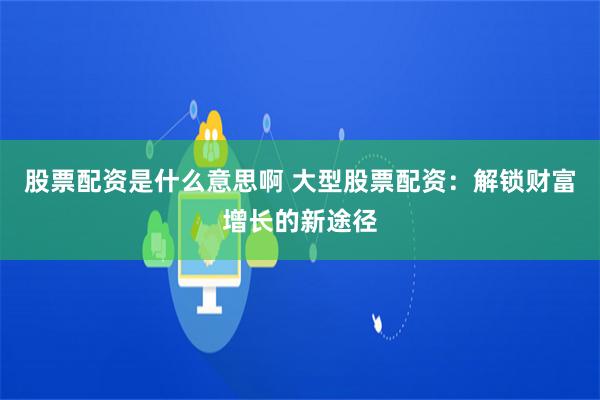 股票配资是什么意思啊 大型股票配资：解锁财富增长的新途径